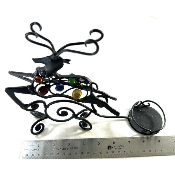 Pier 1 Metal Reindeer W/ Colorful Beads With Votive Candle Holder 9” Long - Picture 6 of 7